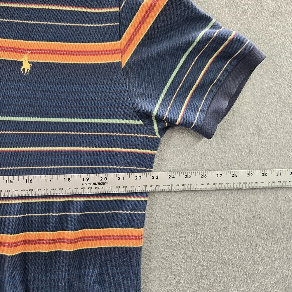 VINTAGE Polo By Ralph Lauren Men Polo L Navy Striped Short‎ Sleeve
